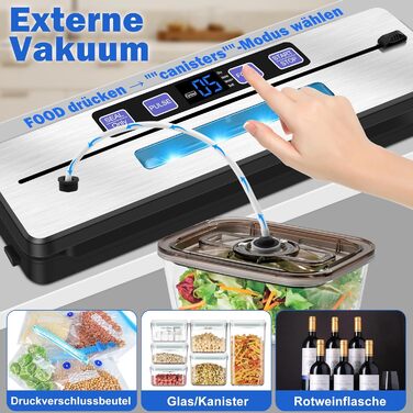 Вакуумний упаковник KLGFI 7-в-1: професійний, з подвійною зварювальною лінією, з різаком та цифровим таймером, комплект з 50 пакетами, срільно-чорний