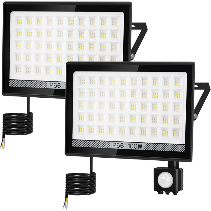 NATPOW Spotlight with Motion Sensor Outdoor, 100W LED Floodlight with IP66 Waterproof 6000K Super Bright Spotlight Outdoor Floodlight for Garden Garage Sports Field Backyard (2 Pack)