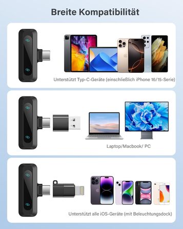 Беспроводной петличный микрофон для iPhone, iPad, Android, 2 шт. с шумоподавлением, авто-подключением, функцией Mute и Reverb для видеоблогинга, съемки видео, TikTok, YouTube