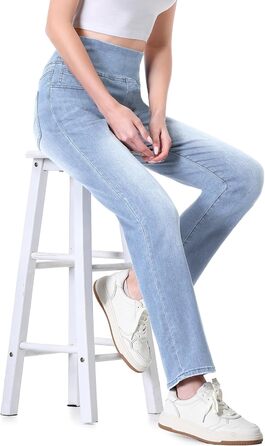 Джинси жіночі Dunke Bau-31, прямі, з високою талією, еластичний денім, 4 кишені, блакитні