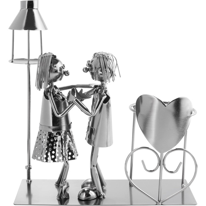 BRUBAKER Wine Bottle Holder, Loving Couple with Lantern for Tealight - Metal Sculpture Bottle Stand - 26.5 cm - Wine Gift for Couples, Pair Gift - with Greeting Card