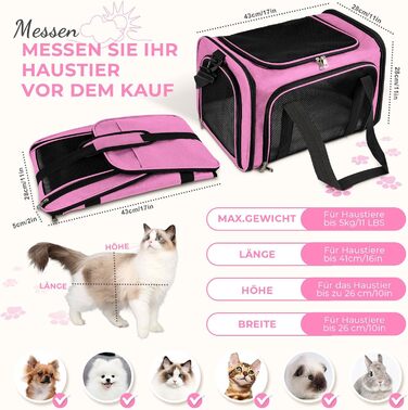 Транспортна сумка для кота/собаки до 5 кг, рожева, 43x28x28 см