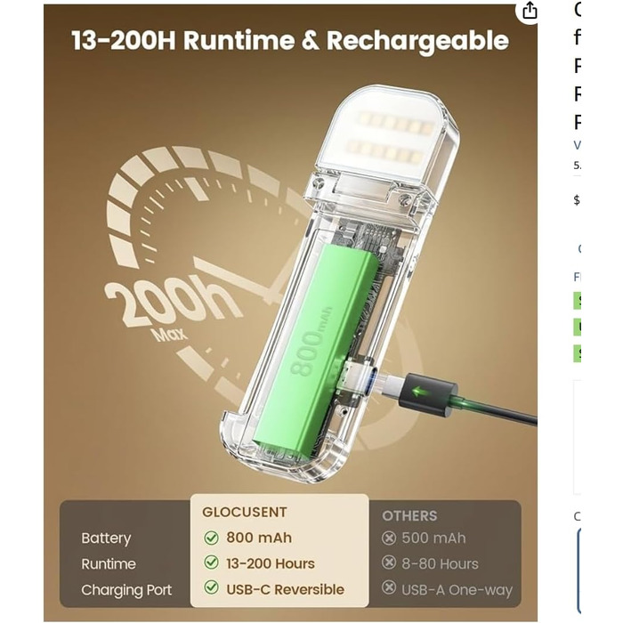 Світлодіодна лампа для читання Glocusent з кліпсою, 12 LED-діодів, до 200 годин роботи, сіро-блакитна