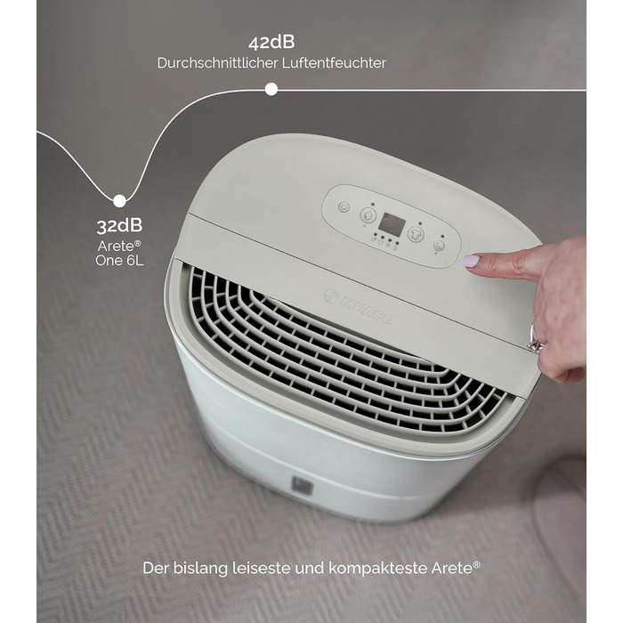Зволожувач повітря MeacoDry Arete One 6L з очищувачем повітря | Компактний, тихий (32 dB), для спалень, невеликих приміщень та квартир | Фільтр HEPA H13 | Об'єм бака 1.8L