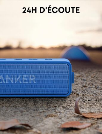 Anker SoundCore 2 Bluetooth колонка, потужний бас, 24 год автономії, IPX7 водозахист, бездротова колонка для iPhone, Samsung (блакитний, відновлений)