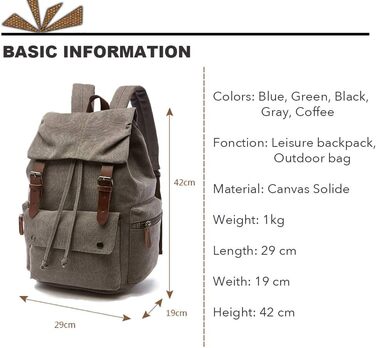 Canvas Backpack Vintage for Laptop Daypack Hiking Travel Large Capacity Bag Unisex (Gray)