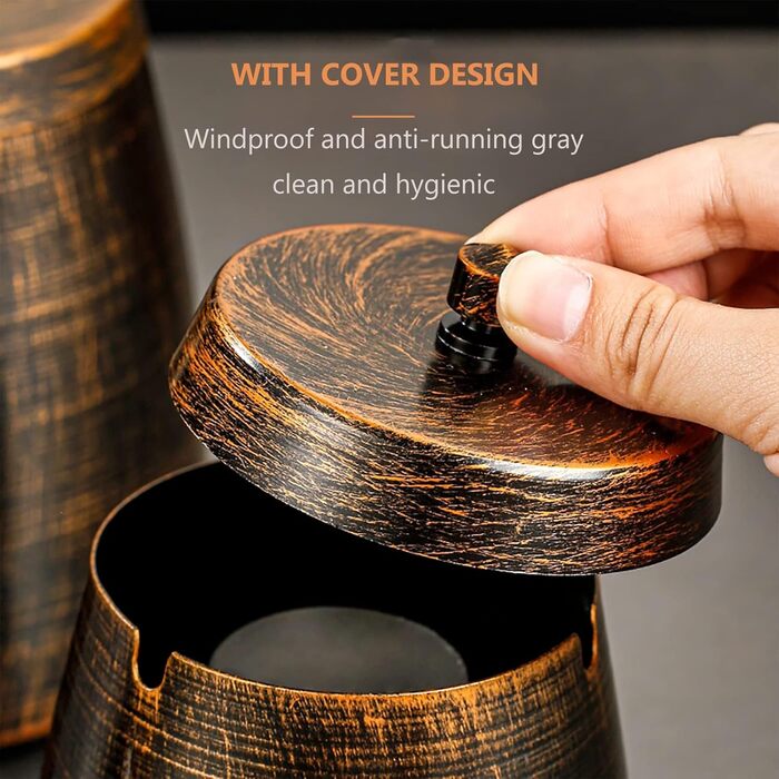 Стакан для сигарет з кришкою, нержавіюча сталь, для дому та вулиці, середній розмір