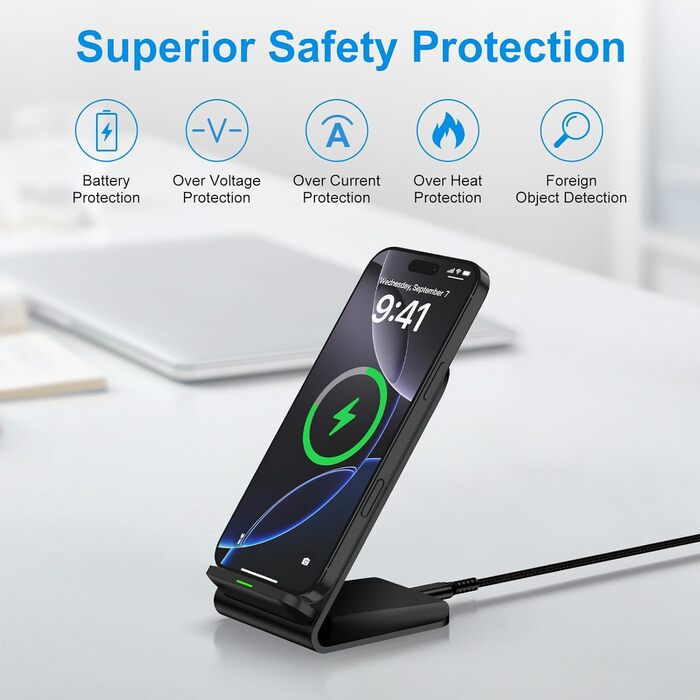 Бездротовий зарядний пристрій Google Pixel: підставка, 15W, сумісна з Google Pixel 10/9/8/7/6/5 та Samsung Galaxy S25+/S24 FE/S23/S22/S21, чорний