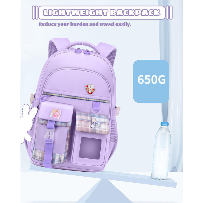 Дитячий рюкзак для дівчинки-підлітка, нейлоновий, водонепроникний, легкий, 9-15 років, фіолетовий