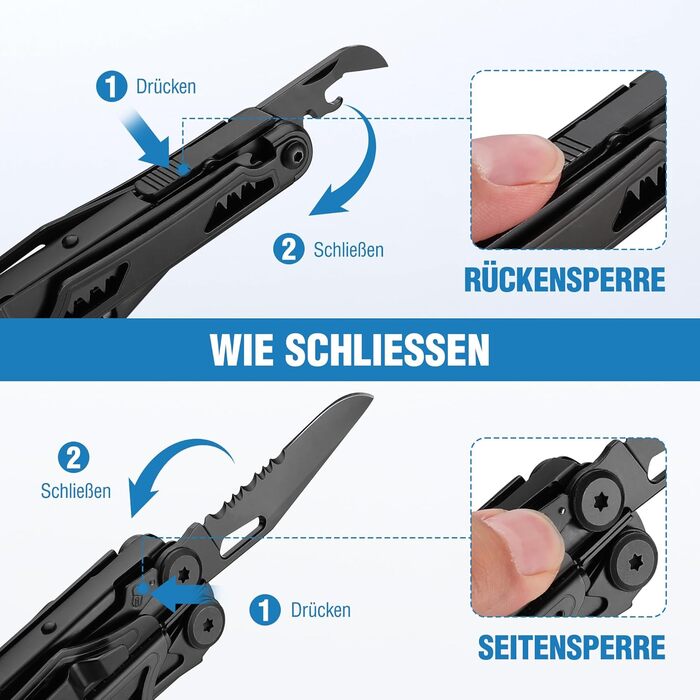 FLISSA 19-in-1 Multifunction Pliers - Survival Multitool with Glass Breaker & Fire Starter - Camping, Repair & Emergency Tool with Carrying Case
