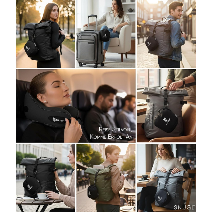 Подушка для шиї SNUGL з Memory Foam, регульована та миюча | Зручна подушка для подорожей на літаку, в авто та в дорогу | Подушка-шиїчкі SNUGL (Чорний, для дорослих)