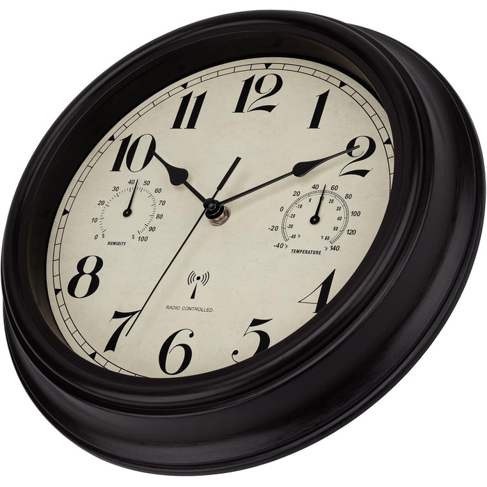 Foxtop Funk Wall Clock, Indoor Outdoor Weatherproof Wall Clock with Temperature Display and Hygrometer, No Ticking Sounds Silent Retro Clock for Terrace Bathroom Kitchen Living Room Home Decor (Bronze, 30cm)