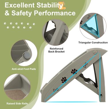 Сходинка для тварин SOARS: 4 сходинки, килимок з фетру, для котів та собак до 60 кг, сірий колір