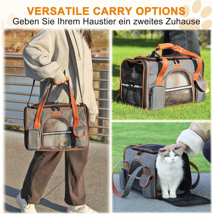 Транспортна сумка Demigreat для котів та собак до 7 кг, дихаюча переноска для середніх та маленьких котів та собак, сумка-переноска для тварин M (42x22x25CM) (L (50x28x30CM), темно-сірий)