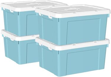 Cetomo 65 l x 6 Plastic Storage Box, Carry Case, Organizer Container with Sturdy Lid and Secure Locking Buckles, Stackable, 6 Pieces, Blue with Buckle (35L*4)