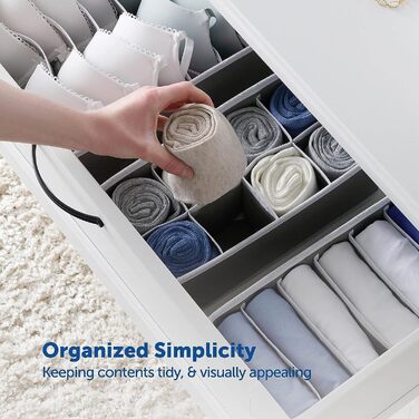 Styleys Set of 4 Foldable Storage Boxes, Drawer Dividers, Odorless Interior Lining, Storage Boxes, Closet Organizer, Under-Bed Organizer for Clothes, Shoes, Underwear, Bras (Gray - S1014)