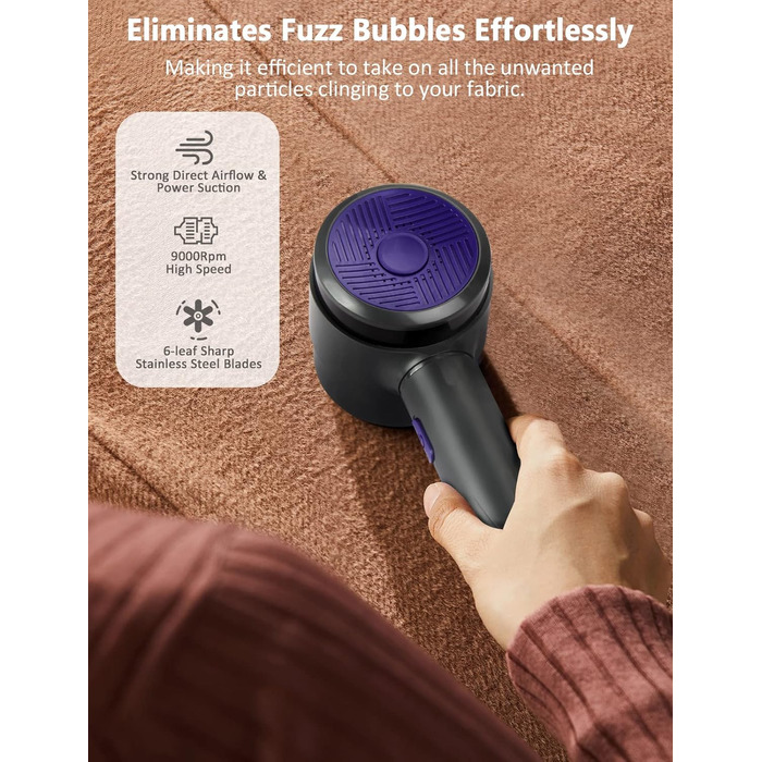 Електричний видалення ворсу LtYioe: портативний пристрій USB з магнітною фіксацією, потужним всмоктуванням та великим контейнером для ворсу. Підходить для різних тканин (блакитно-фіолетовий)