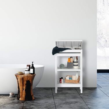 Relaxdays Bamboo Shelf, Standing Shelf with 3 Shelves, HxWxD: 76.5 x 46 x 29.5 cm, Compartment with Flap, Open, Kitchen & Bathroom, (White)