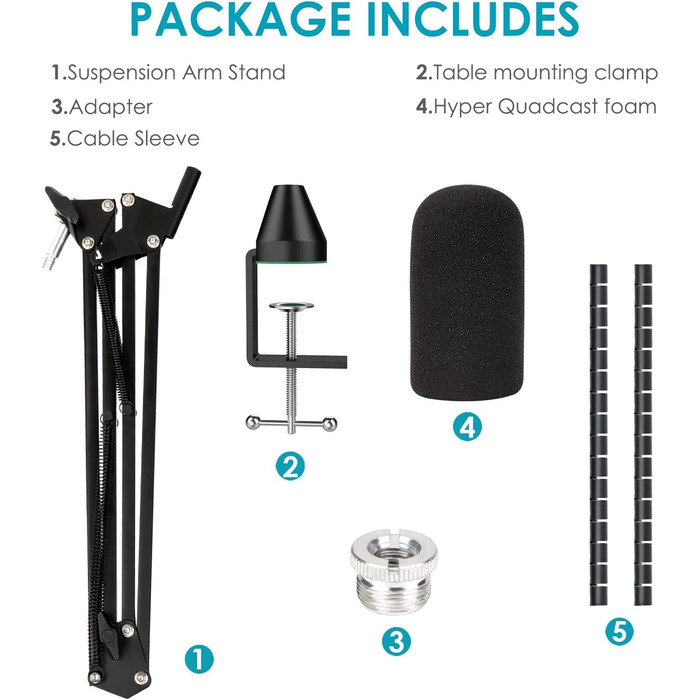 Кріплення для мікрофона HyperX QuadCast/S/ProCast від YOUSHARES: регульований штатив з адаптером 3/8' - 5/8'