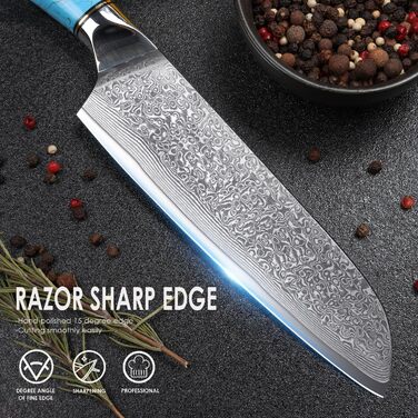 Ніж Kiritsuke Kochmesser Damast від Home Safety: професійний кухонний ніж з лезом 18.8 см з 67 шарів VG-10 Damaststahl, ергономічна ручка з натуральної смоли, подарункова коробка (3 шт)