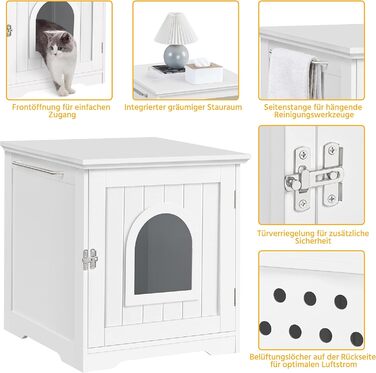 Yaheetech Cat House Cat Cave White Enclosed Cat Toilet with Entrance & Towel Holder Cat Litter Box Cabinet for Cats Dogs Pet 48.5 x 51 x 51.5 cm, White