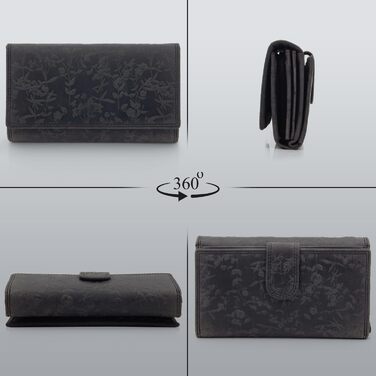 ekavale Women's Wallet Large Long Wallet with Snap Button and RFID Protection, Wallet with Floral Pattern (Dark Brown)