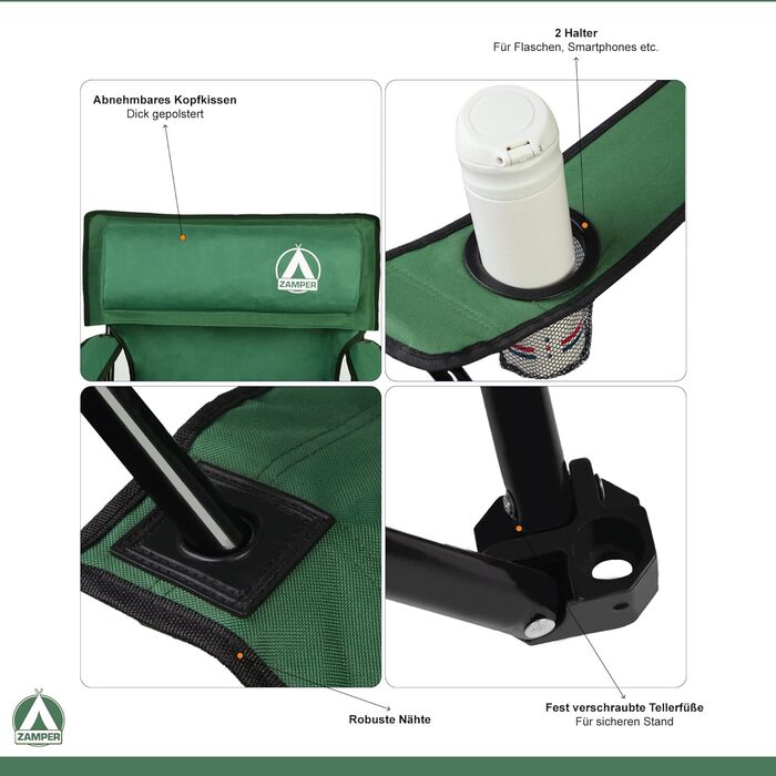 Складний кемпінговий стілець Zamper 150 кг з підсклянником та подушкою для риболовлі та кемпінгу