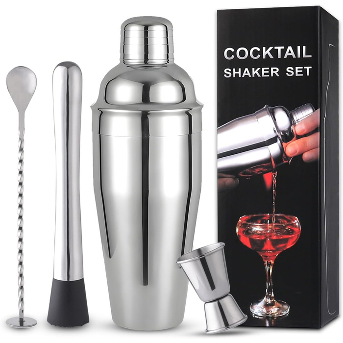 Stainless Steel Cocktail Mix Set - 14 Piece Bartender Kit with Bamboo Stand - 750ml Shaker Set - Perfect Gift