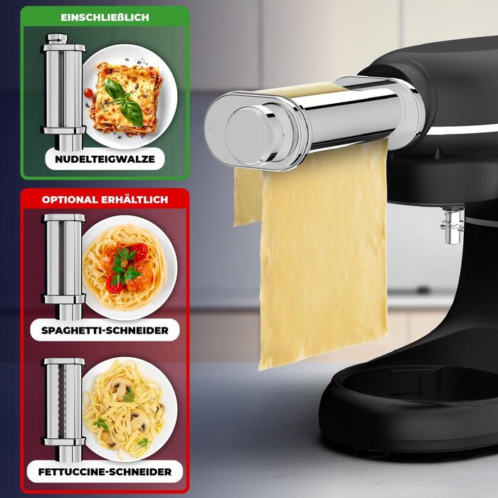 Кухонна машина з машиною для пасти – 2000W, електрична – з нержавіючою чашею 6.2L (чорна)