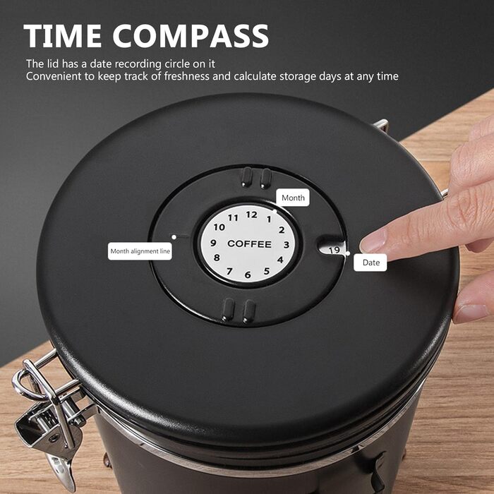 Кавовий контейнер ZONJIE 2.8л з нержавіючої сталі, вакуумний, з CO2-вентилем та датчиком дати, для 1 кг кавових зерен