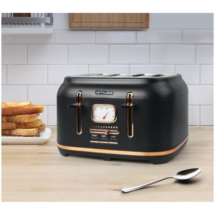 Тостер Muse MS-131 BC: 4-х секційний, чорний, ретро дизайн, 6 рівнів підсмажування, з підсвічуванням та крихкозбірником