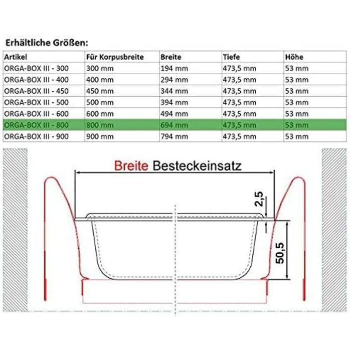 Органайзер для столових приборів Orga-Box сріблясто-сірий для шухляди 80 см (473,5 x 694 мм) Nobilia, Besteckkasten III