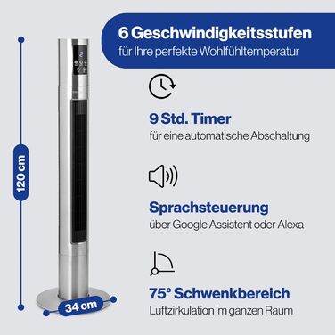Турбовентилятор ProfiCare® з поворотом | Тихий вентилятор | 3 швидкості | з пультом дистанційного керування | підлоговий вентилятор 105см | дуже тихий | PC TVL 3068 (Modern)