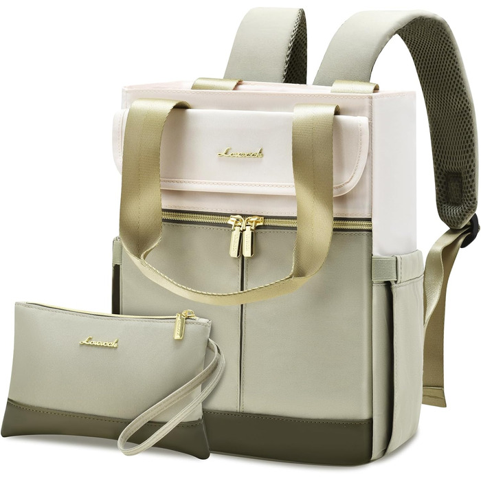 LOVEVOOK Рюкзак для жінок, великий, 15.6 дюймів, рюкзак для ноутбука, шкільний рюкзак, для підлітків, водонепроникний, сумка для роботи, сумочка 2 в 1, сумка для навчання, рюкзак для подорожей, університету, бізнесу, бежевий хакі 15.6' (13,3 дюймів, світл