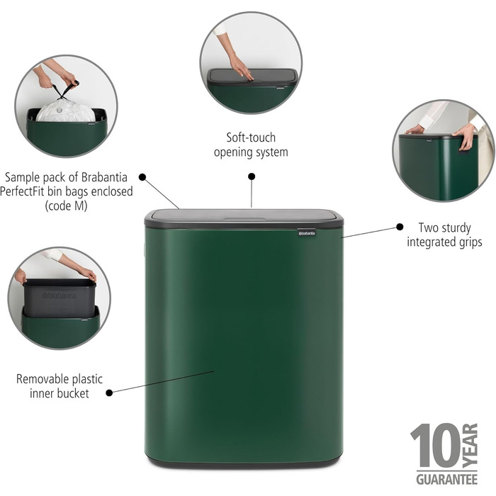 Сміттєвий бак Brabantia білий 60 літрів з внутрішнім відром (Pine Green)