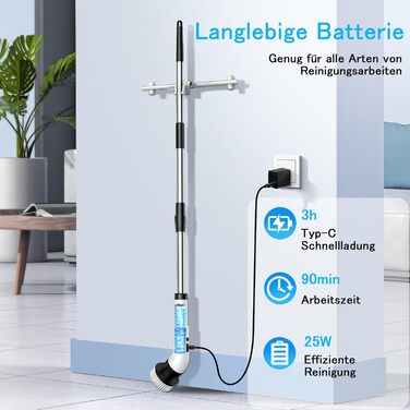 Електрична щітка для прибирання 9 в 1, 34-130 см, 2 режими, для ванної, кухні, плитки та авто, біла
