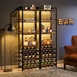 Tribesigns 20 Bottle Wine Baker's Rack, Freestanding Wine Rack, 9 Tiers, Industrial Freestanding Wine Rack Wine Bar with Glass Holder, Bottle Rack for Bar, Kitchen, Dining Room, (Rustic Brown, 2 PC)