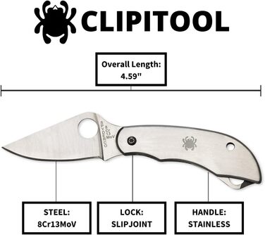 Ніж складаний Spyderco ClipiTool з ножицями, нержавіюча сталь, металевий корпус
