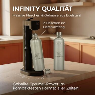 Luckymoose Infinity-S: Содовий генератор з нержавіючої сталі, 2 пляшки 1.25л, чорний/срібний