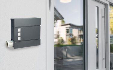 Поштовий ящик Monzana XXL з газетницею та оглядовим вікном, сталевий, антрацит, з ключем (2 ключі), для настінного монтажу