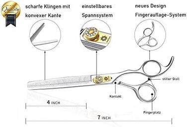 Професійна ножиця для грумінгу собак, 7 дюймів, пряма, для собак та котів, з тонкої стрижки, з японської сталі 440C