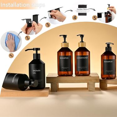 3 шт. дозатори для мила настінне кріплення, 500 мл, дозатори для шампуню та гелю для душу, чорний колір, без свердління, для кухні та ванної кімнати