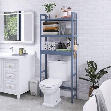 SMIBUY Toilet Shelf, Bamboo Toilet Shelf, Adjustable Washing Machine Shelf, Bathroom Shelf with 3 Storage Shelves, Space-Saving, Easy to Assemble (Gray)