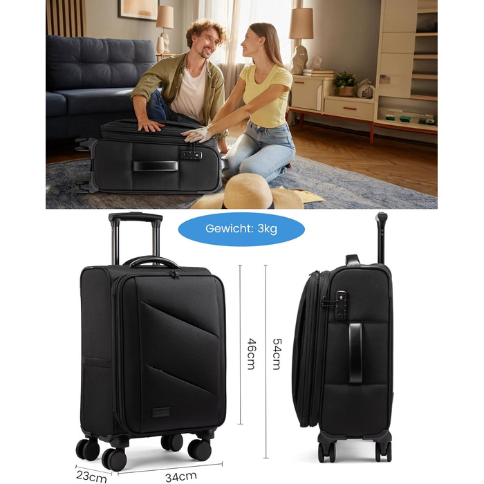 LOVEVOOK Рюкзак ручної поклажі 30-40L, розширюваний, для ноутбука 17 дюймів, чорний, антикрадійний, для подорожей