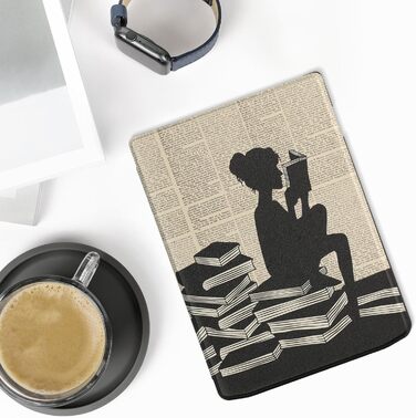 Чохол-книжка kwmobile для Pocketbook InkPad 4/Color 3/Color 2, Vivlio InkPad 4 - Чохол для eReader, Magnolien Taupe Weiß Blaugrau (жінка читає)