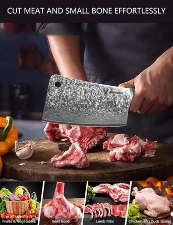 Ніж кухарський Sanmuzuo Hackmesser 17 см, професійний, Дамаск, Xuan Serie, VG10 сталь, ручка з епоксидної смоли (Saphirblau), колір 