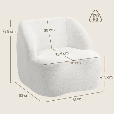 HOMCOM Modern Armchair with Fleece Upholstery - Cozy Accent Chair for Living Room, Bedroom, Home Office, Cream White