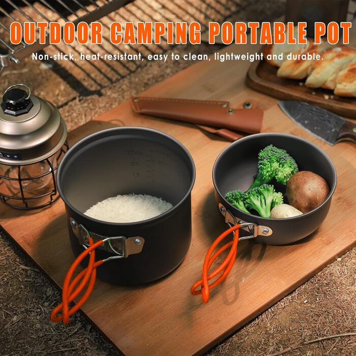 Набір посуду для кемпінгу та приготування їжі на природі (1-2 особи), легкий, для туризму та подорожей