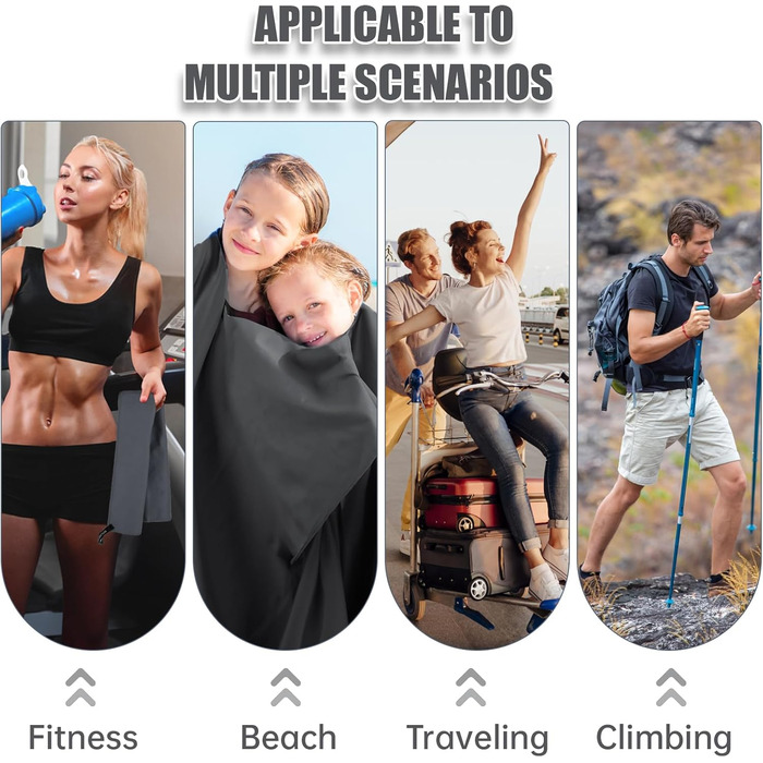 Набір рушників Neerow з мікрофібри (3 шт.): великий (152x76 см), фітнес (80x40 см), маленький (30x30 см), темно-сірий, швидковисихаючі