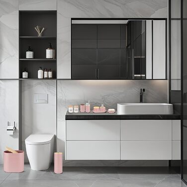 Набір для ванної кімнати IMAVO, 26 предметів: аксесуари для ванної, душова завіса, килимок, сміттєвий бак, піднос, дозатор для мила, мильниця, тримач для зубних щіток, стаканчик для зубних щіток (рожевий)